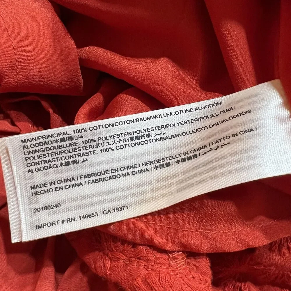 Finders Keepers Memento Dress Red Asymmetrical Ruffle Hem Embroidery Sz M - Picture 12 of 16